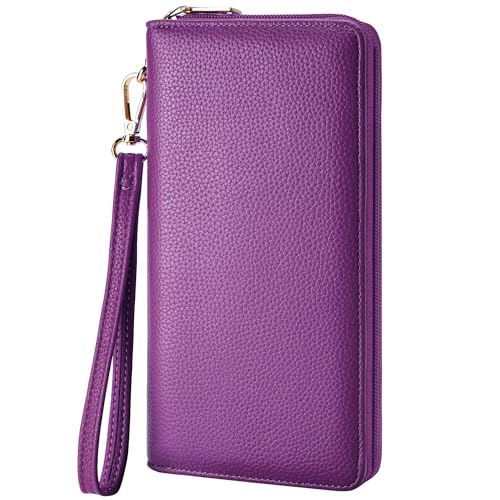 Image of Chelmon Women's Vegan Leather Clutch Wallet with Zip, Hand Strap, Large Capacity
