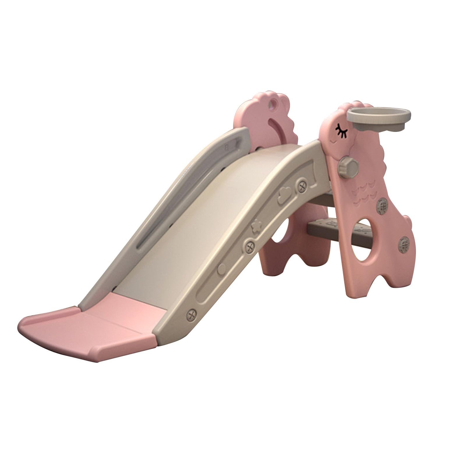 NOENNULL Indoor Toddler Slide With Basket Stable Indoor Slide for Kids Foldable Multifunction Indoor Kids Slide Playground With Small Basketball for Home (Pink Gray)