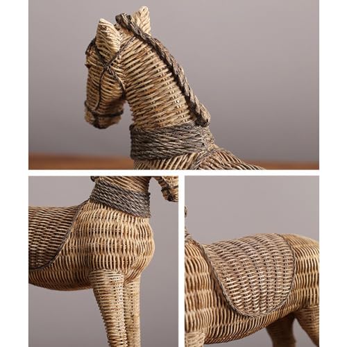 Estatua rústica de caballo en resina estilo rattán miniatura 7