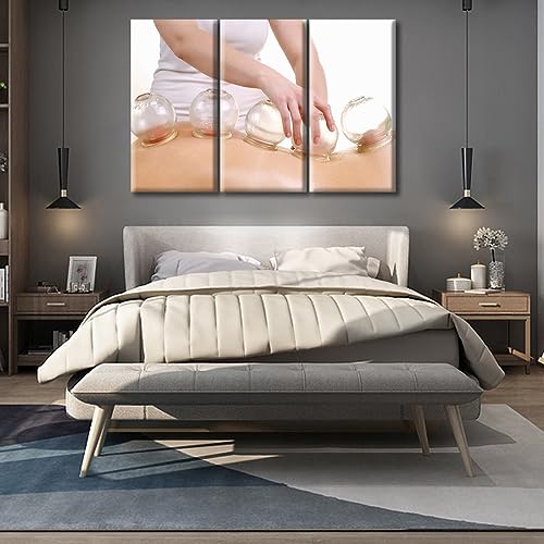 Image of Cupping Massage Wall Art Traditional Chinese Cupping Therapy Posters Wall Art for Living Nosocomium 3 Panels Art Prints Giclee Wooden Framed Gallery-Wrapped Ready to Hang (60 inch Wx40 H)