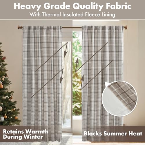 Image of Madison Park Anaheim Cabin Plaid Curtain Window, Thermal Insulated Fleece Lining, Living Room Decor Room Darkening Drape for Bedroom, 1- Single Panel, 50x95, Rod Pocket & Back Tab, Brown (Pack of 4)