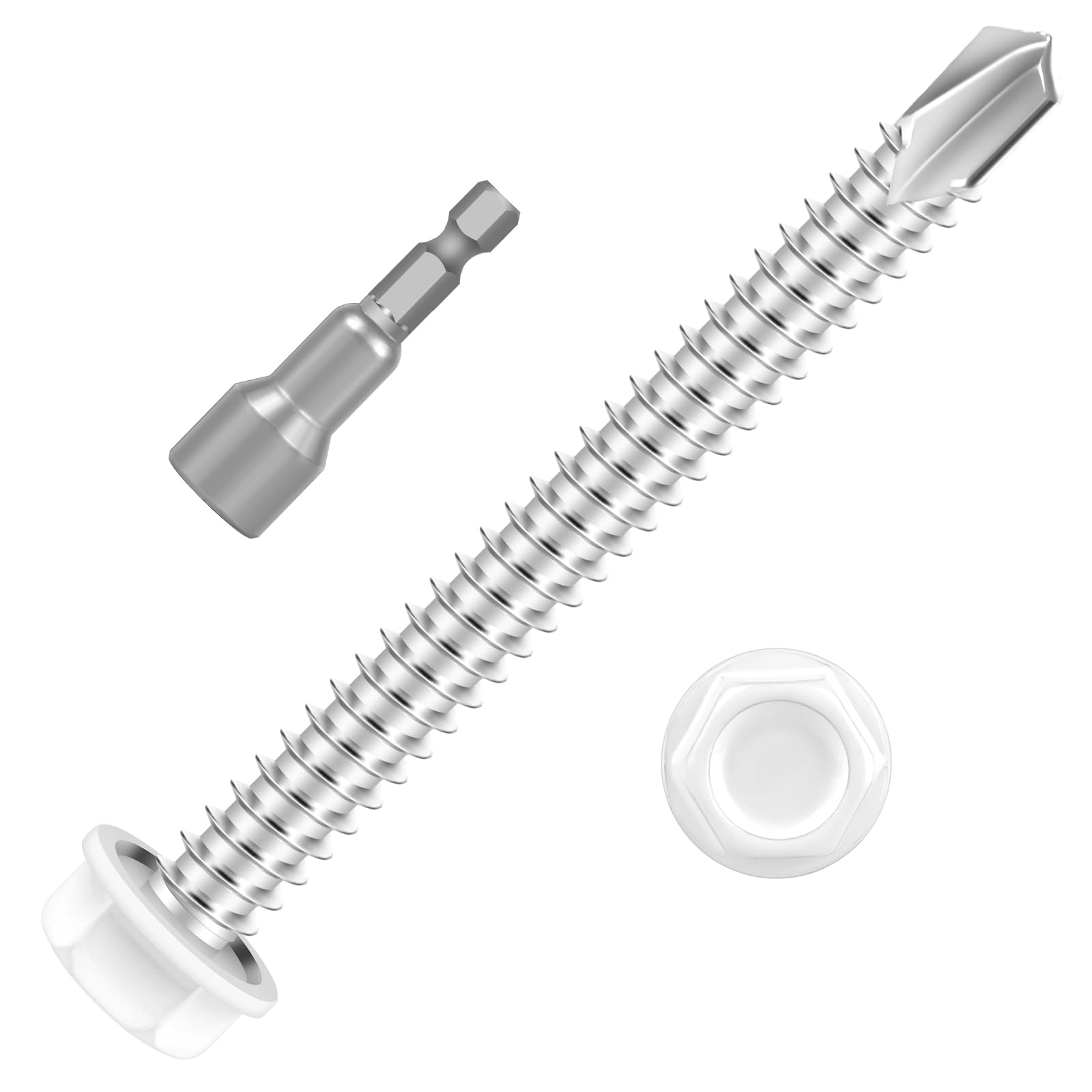 White Self-Tapping Screws - 100 Pack #8 -18