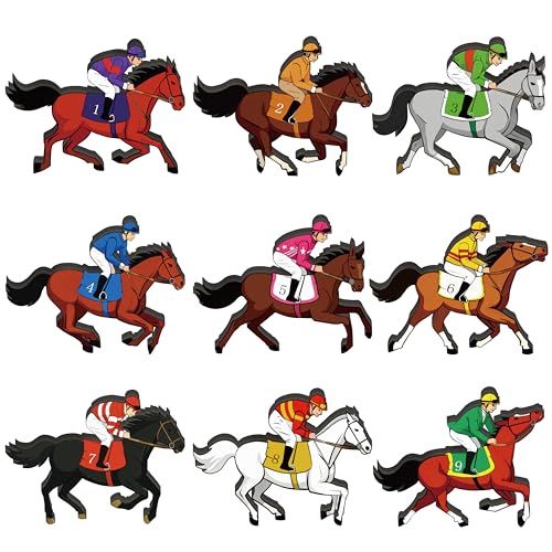 9 Pcs Derby Decorations Table Centerpieces Double Sided Wooden Horse Racing Table Decor Derby Party Decorations for Home Office Horse Racing Festival Party Supplies