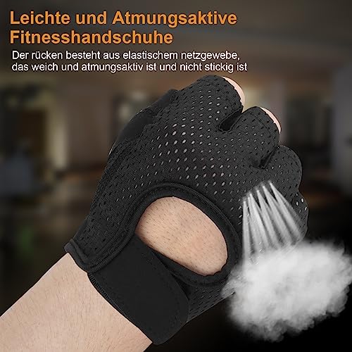 Fitness Handschuhe Damen Herren Trainingshandschuhe 2 Stück Anti Rutsch Silikon Atmungsaktive Sporthandschuhe für Gewichtheben Krafttraining, Handflächenschutz, Radfahren, Bewegung (Schwarz, S)