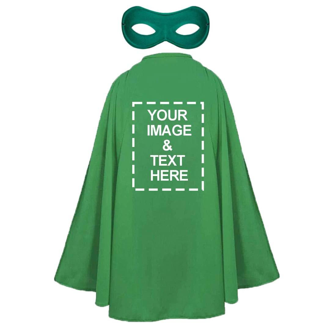 Adults Personalised Superhero Costume - Pack of 1 - Long Green Cape with Your Design on the Back, Matching Eyemask - Mens Stag Party Charity Upload Your Own Design Customised Fancy Dress Outfit โ image 1