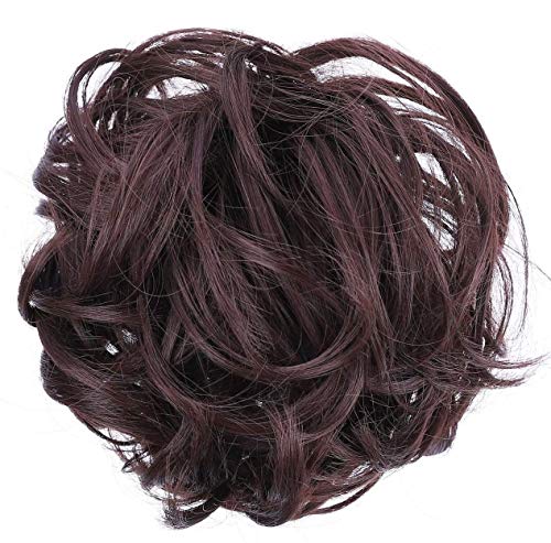 JuvaBun Messy Bun Hair Scrunchie – Hair Extensions for Women & Men Create Full Updos for Events, Everyday Wear – Washable, Realistic, Synthetic Juva Hair Bun Maker & Resealable Bag, Dark Brown