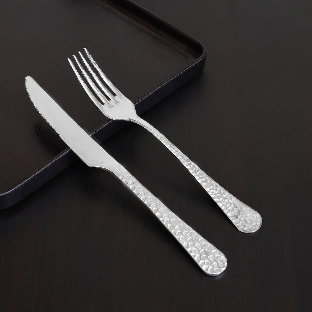 Pintinox Set di posate Ares 24 pezzi in acciaio inox 18/0 nickel free, finitura martellata