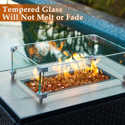 Image of Pulovin 10 lbs Fire Glass for Propane Fire Pit, 1 /2 Inch Fire Pit Glass Rocks for Gas Fireplace, Reflective Glass Rocks for Fire Pit Table, Copper