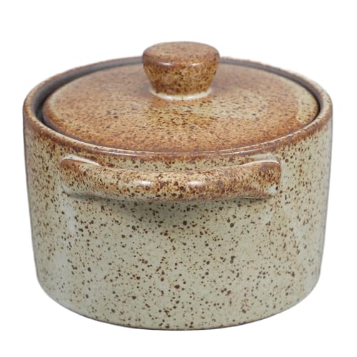 Homoyoyo Olla de Cerámica para Guisar con Tapa, Olla Japonesa Vintage de Cerámica Rústica, Cuenco para Cocinar al Vapor y Estofado, Recipiente para Cocina Doméstica y Porciones Pequeñas