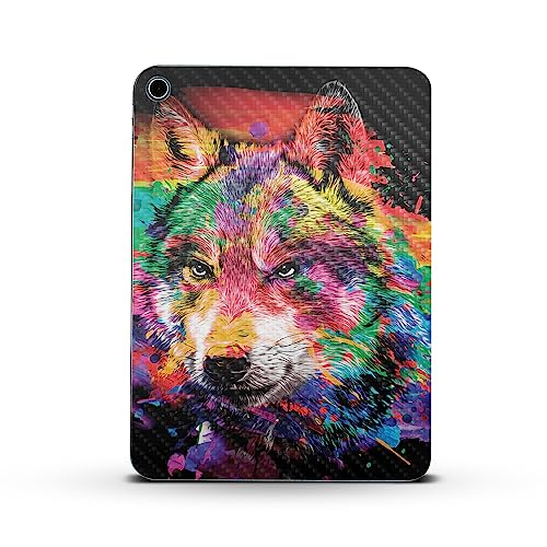 Image of MightySkins Carbon Fiber Skin Compatible with Apple iPad 10.9 inch 10th Gen (2022) Full Wrap Kit - Rainbow Wolf | Protective, Durable Textured Carbon Fiber Finish | Easy to Apply | Made in The USA