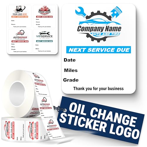 McAuley Labels Custom Oil Change Stickers, Windshield, Door Jamb - Durable, Easy to Write On, Easy to Peel Off - with Logo, 1.875x2.275 inches