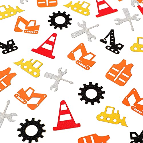 Image of Zhanmai 240 Pcs Construction Confetti Construction Party Supplies Table Confetti Boy Birthday Party Favor Forklift Crane Excavator Gear Vest Roadblock Wrench Baby Shower Decoration