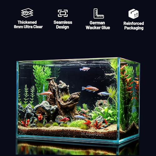 Image of Ultra Clear Glass Fish Tank, 16 Gallon，6mm Thickened Rimless Aquarium Tank Low Iron, Large Big Aquarium 23.6in x11.8 in x14.2in | 6mm thick low iron glass, 23.6 x 11.8 x 14.2 in wide design for aquascaping, planted tanks, betta fish and shrimp