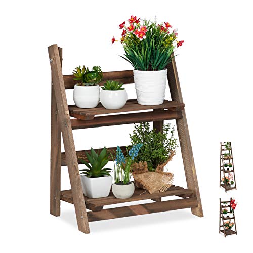 Relaxdays Estantería Plantas de 2 Niveles, Madera, Marrón Oscuro, 51,5 x 41 x 24 cm