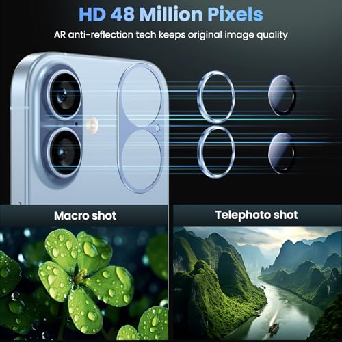 Image of Uyiton Compatible with iPhone 17 Camera Lens Protector - [Not Easy to Break][Strong Adsorption][Case-Friendly] Metal Tempered Glass Rear Camera Screen Cover - Mist Blue
