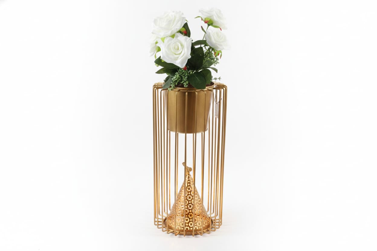 Handcrafted Metal Decorative Floor Lamp with Flower Pot | Modern Table & Side Stand Lamp for Living Room Bedroom | Warm Ambient Light Home Décor Lantern | Premium Indoor Decorative Lighting-image-3