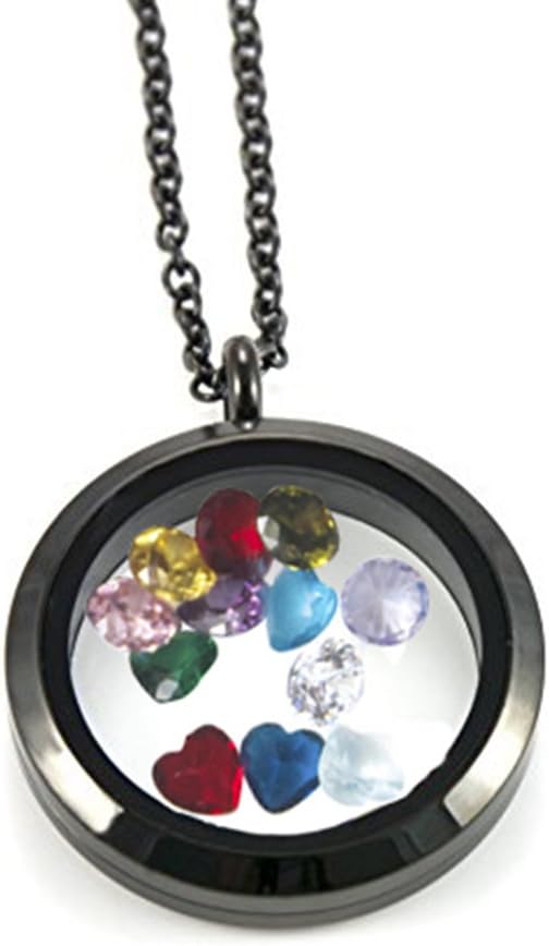 EVERLEAD Black Living Memory Floating Round Locket Pendant Necklace with 316L Stainless Steel Material