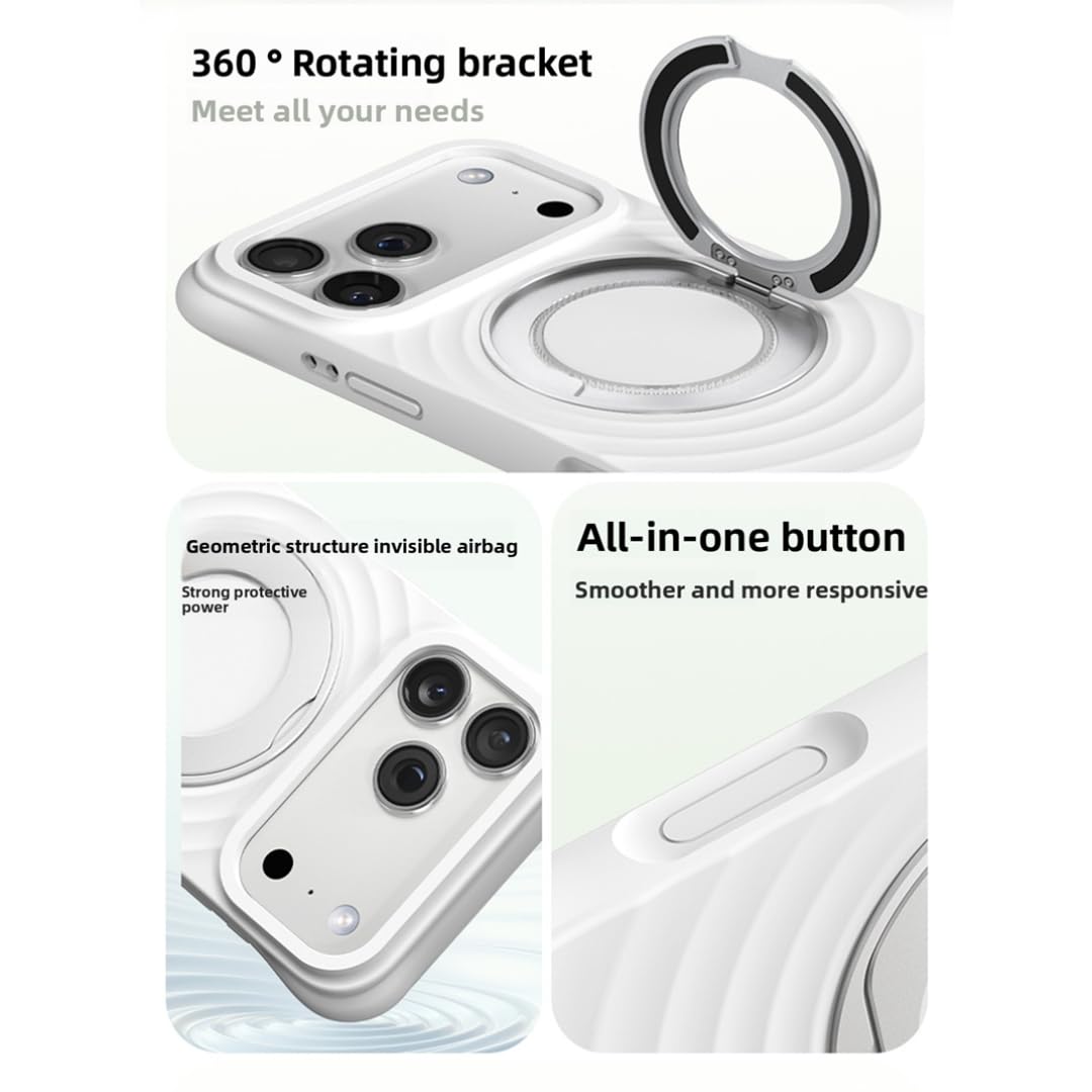 Custodia magnetica per iPhone 17 Pro con anello di supporto girevole, cover in morbido silicone con effetto ondulato (per iPhone 17 Pro/bianco)