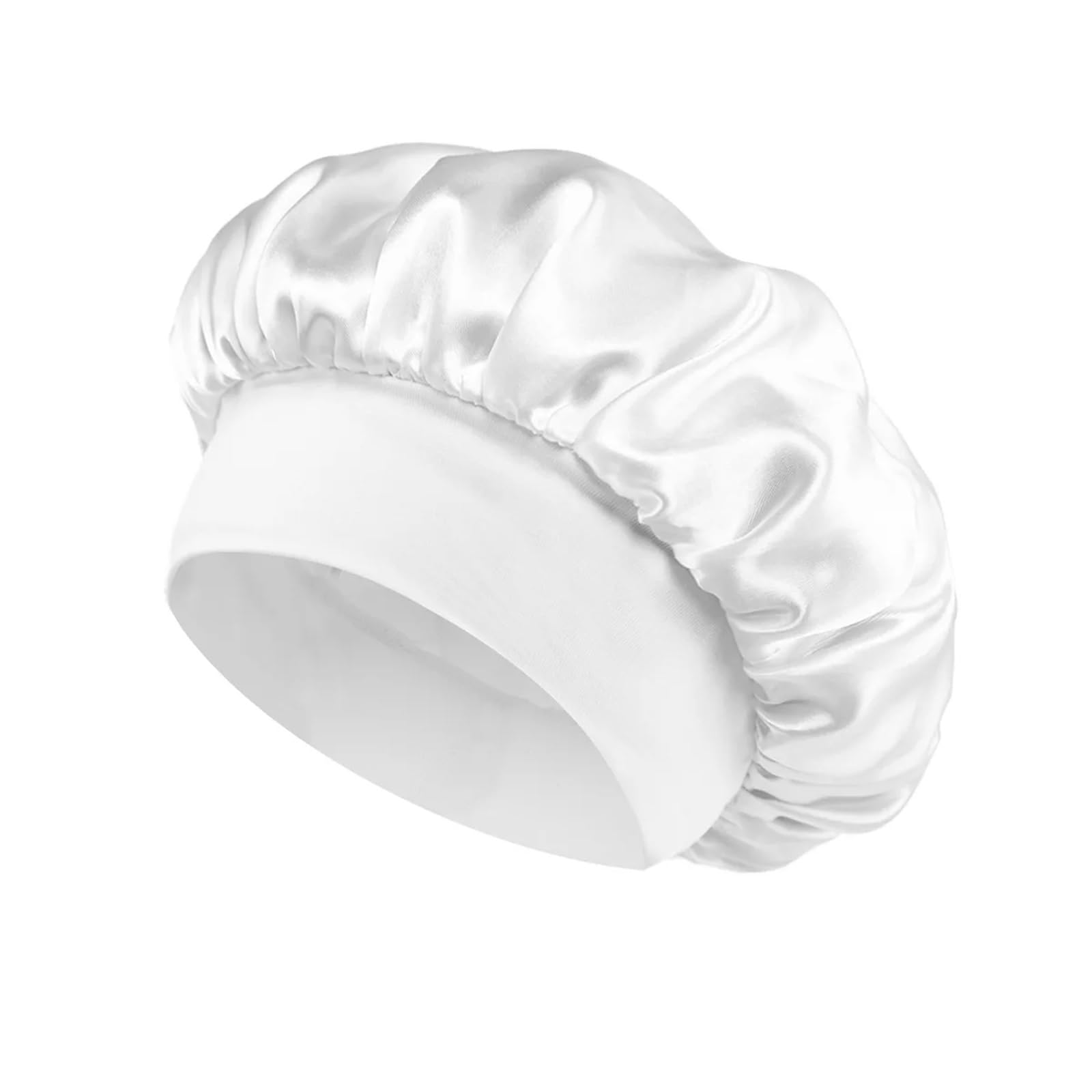 Cofano foderato in raso di seta morbido Cofano for capelli in raso Cuffia da bagno for dormire for uso domestico Copertura avvolgente for capelli lunghi Strumento for parrucchiere(White)