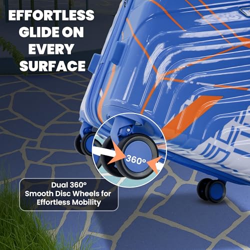 Image of AMERICAN TRAVELLER Urban Kingdom Trolley Bag | Durable Polycarbonate Hard Shell | TSA-Type Lock | 360 Disc Spinner Wheels | Expandable Suitcase for Travel (24, Blue)