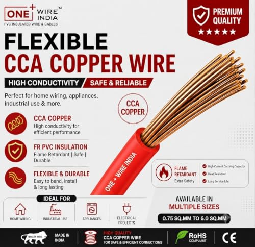 Image of 1.5 SQMM | Red | 90 meter | PVC Insulated Industrial Multistrand CCA Copper Wire | High Purity Copper | Triple Layer Protection | FR Rated | Heavy Duty Electrical Cable | 10 Guage