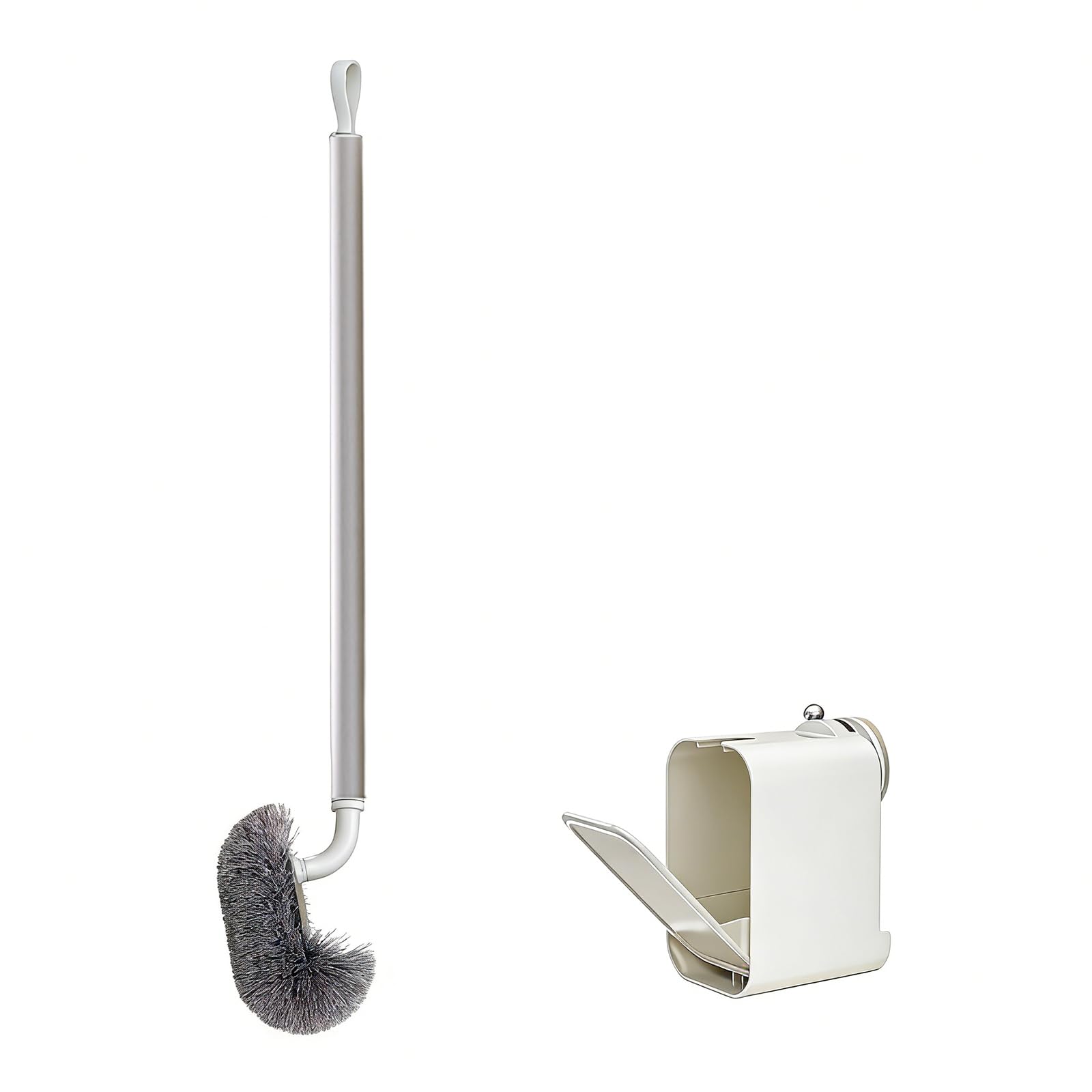 Elnwnnkc White Contemporary Toilet Brush Set With Innovative Head & Wall Mount Heavy Duty Cleaner For Bathroom Space Saving