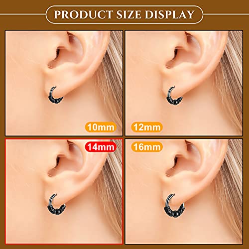 4 Pairs 14Mm Men Earrings Hoop Vintage Huggie Earrings Set Titanium Steel Hip Hop Earrings Punk Rock Aesthetic Earrings Dainty Circle Hoop Earrings Viking Bead Ring Huggie Hoop Earrings, Black, Silver #TOP6