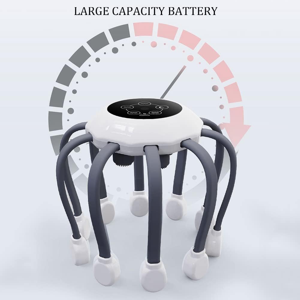 Masajeador Automático De Cuero Cabelludo con Forma De Pulpo, 14 Puntos De Vibración, 5 Modos, Temporizador Inteligente, Masajeador Eléctrico De Cabeza para Relajar El Estrés del, Grey
