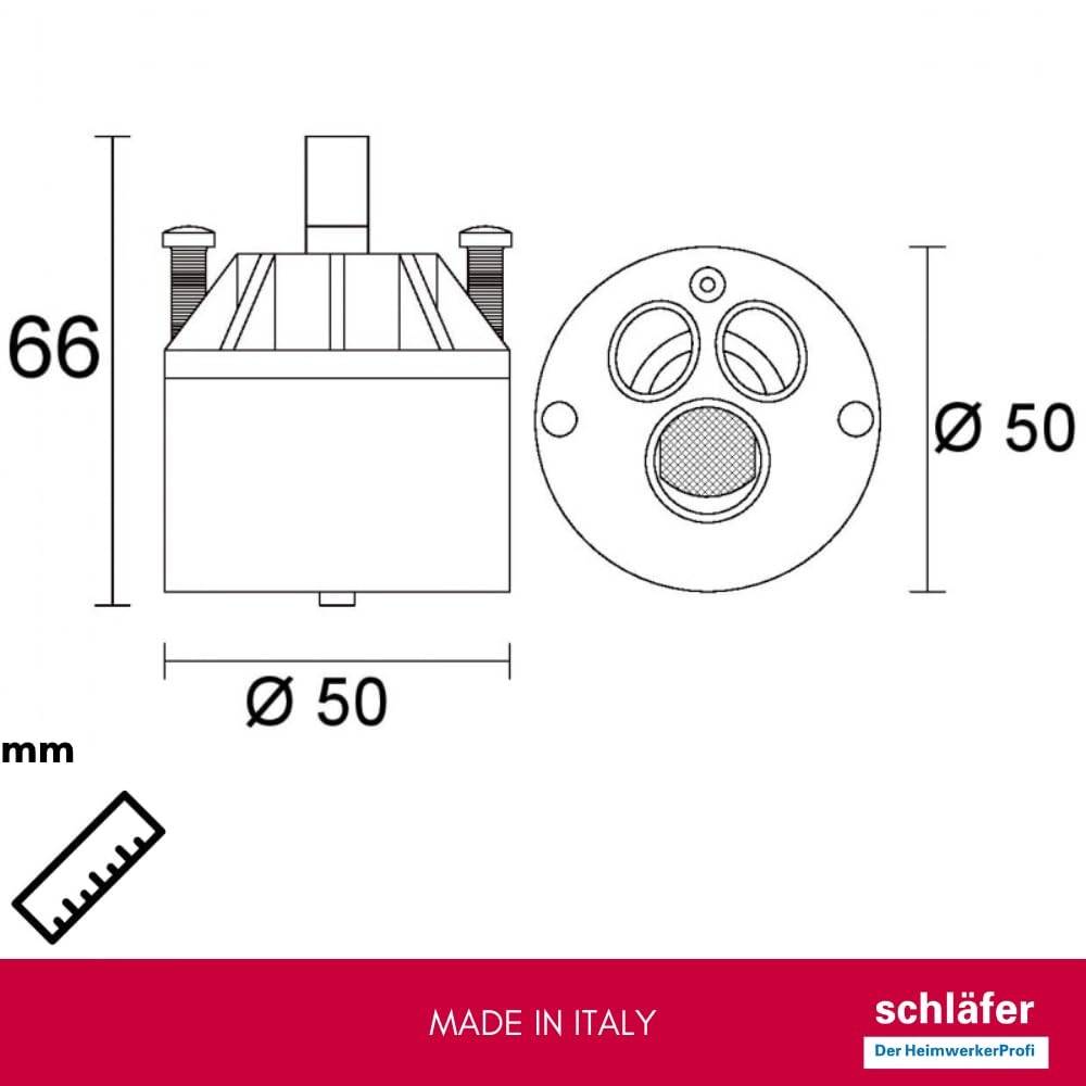 Schläfer 48007090 | Cartuccia Rubinetto Miscelatore Diam. 50x66mm, Cartuccia Ricambio GS Gnutti Sebastiano Rubinetterie 7090 con perno leva in Ottone e viti di fissaggio.
