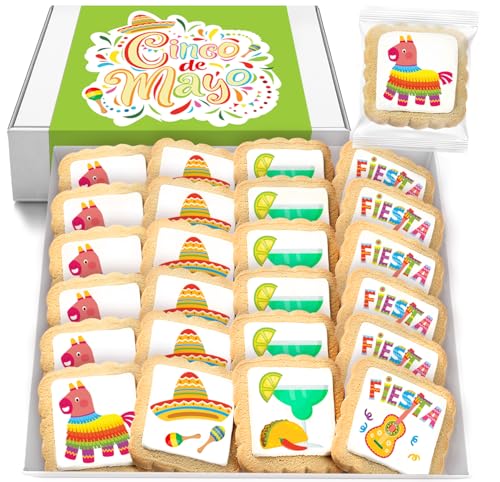 Image of Cinco De Mayo Themed Cookies Mexican Fiesta Treats | 24 Pack Bulk | Individually Wrapped | Party Favor Snacks Cookie Gift Basket