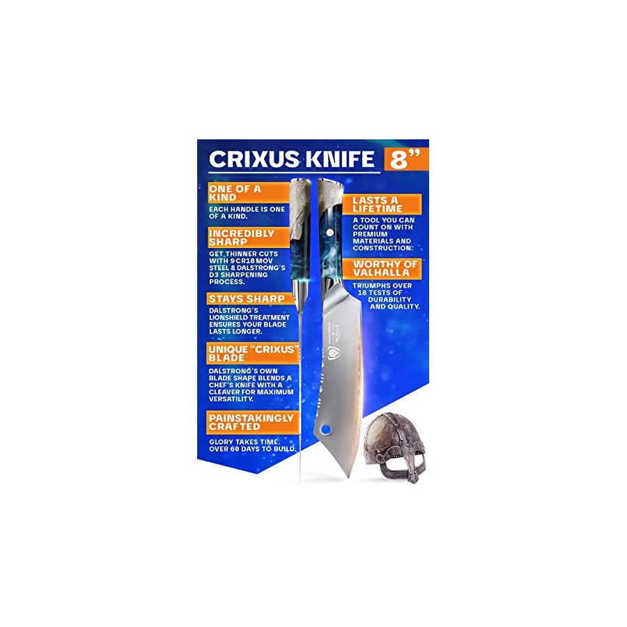 Dalstrong Valhalla Series Chef & Cleaver Hybrid Knife - The Crixus 8" Bundled with Chef Knife 8" - w/Leather Sheath Gift Set