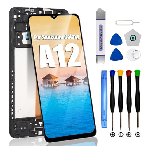 for Samsung Galaxy A12 Screen Replacement with Frame 6.6 Inch LCD Display Digitizer for Samsung A125U S127DL A125A A125W Screen Replacement Touch Screen Assembly with Repair Tools