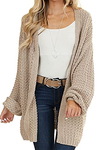 Maroway Women's Chunky Knit Cardigan Open Front Batwing Sleeve Sweaters Khaki