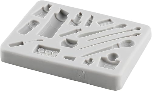 Miniatura 4 de MINFEIDMS Moldes de silicona con temática de maquillaje, moldes para fondant, para besos, labios, lápiz labial, perfume, pestañas, cepillo para