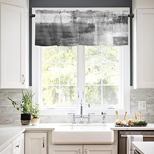 Black White Gray Valcance Curtain For Kitchen Modern Abstract Oil Painting Graffiti Art Rod Pocket Curtain Valcance Washable Small Window Treatment For Bathroom/Living Room/Bedroom/Home Decor 54X18In #TOP1