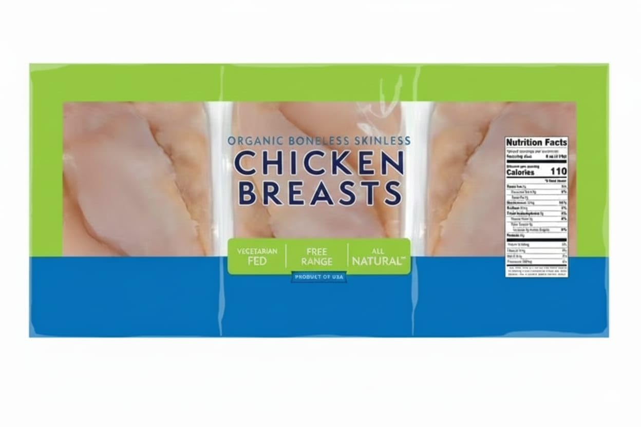 Organic Boneless and Skinless Chicken Breasts , packaged in three separate pouches , Fresh, never frozen , Perfect for easy dinners and ideal for grilling, roasting, frying, and searing , 23g protein per serving , [ 5 pound , 80 oz ]