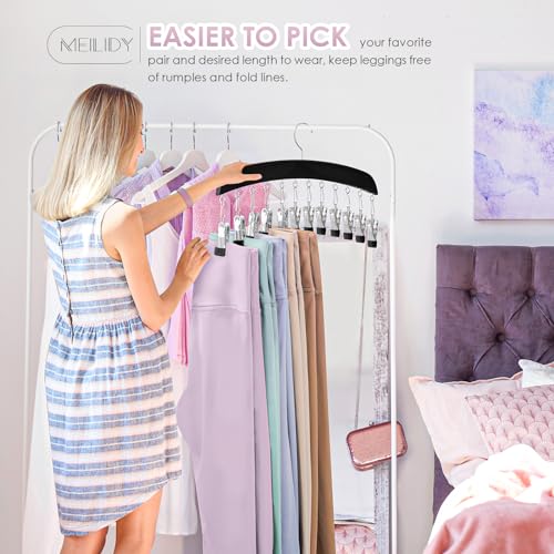 Leggings Hangers, Wooden Closet Hanging Leggings Storage Organizer Scarf Hangers with 24 Clips, 360° Swivel Hook, Black, 2 Pcs - Image 4