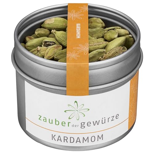 Zauber der Gewürze Kardamom ganz, Kapseln - grüner Kardamom zum Verfeinern von Desserts und Curry-Gerichten, in Gourmet-Qualität und wiederverschließbarer Aroma-Dose, 40 g