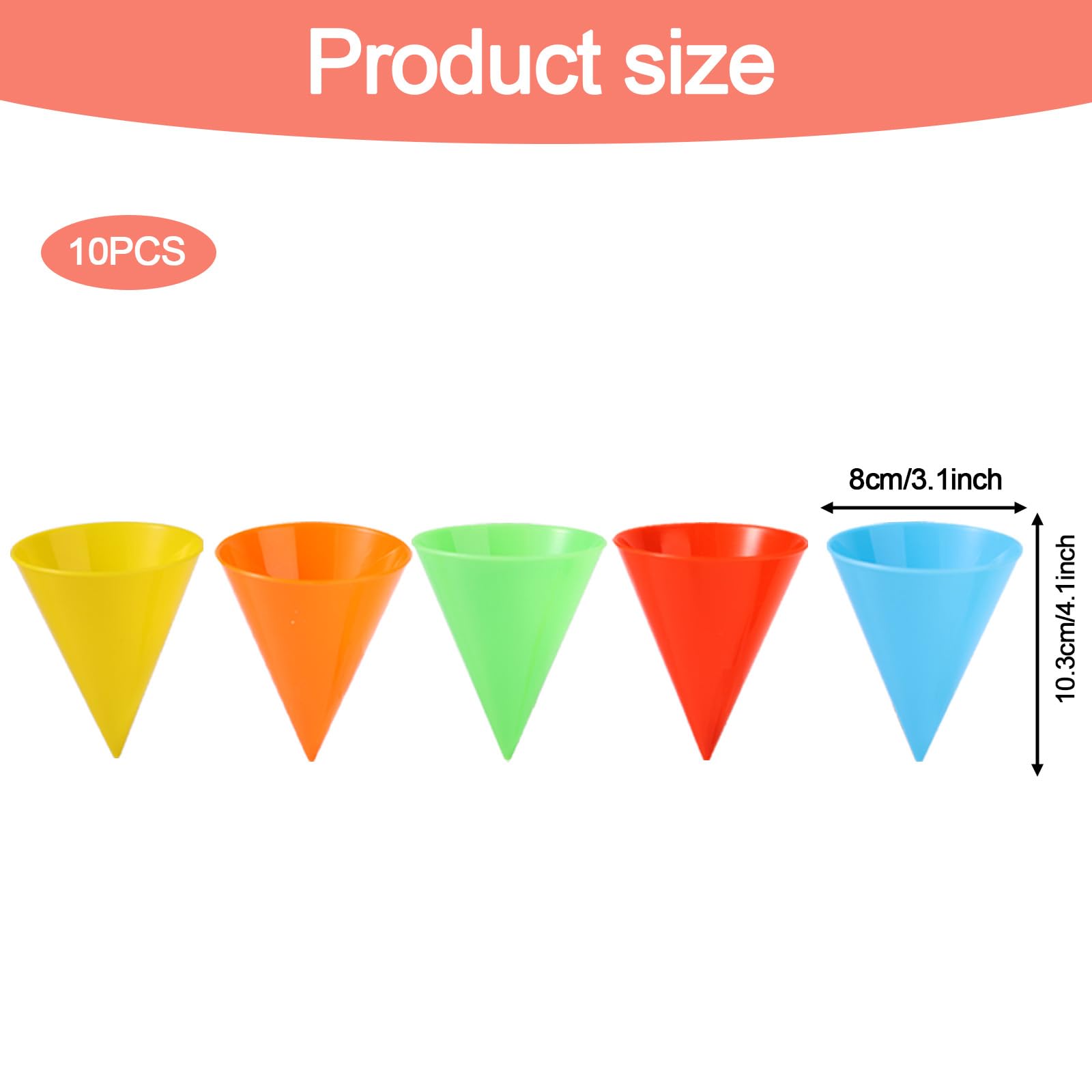Lyreh 10pcs Reusable Snow Cone Cups, 4.1x3.1 Inch Plastic Shaved Ice Cups for Nostalgia & Cuisinart Snow Cone Machines (Yellow, Red, Blue, Orange, Green)