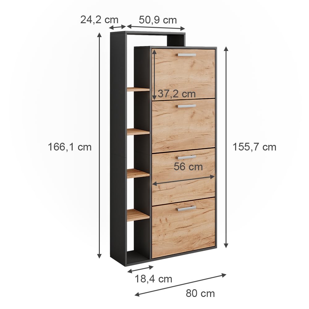 Vicco Mueble zapatero Orlando, Roble dorado/antracita, 80 x 166.1 cm