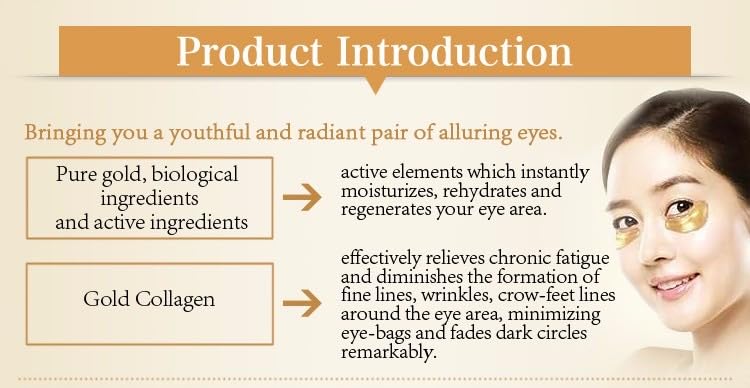 24K Gold Eye Patches Collagen Anti-Wrinkle Anti-Aging Beauty & Personal Care Dark Circles & Puffiness Brightener Rejuvenating Christmas Gift for Women Christmas Gift for Mom Skin Care Facial Travel 4