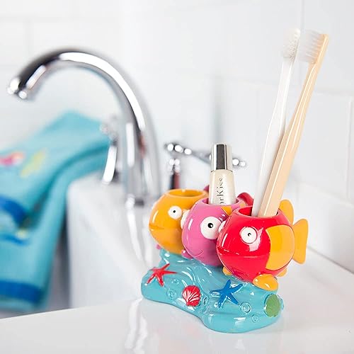 Miniatura 5 de Allure Home Creation Fish Tails - Dispensador de jabónloción de 3 piezas, soporte para cepillos de dientes y juego de papeleras