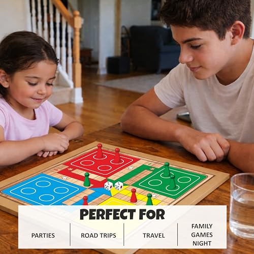 Juego de mesa 2 en 1 Ludo y Serpientes y Escaleras de madera miniatura 3
