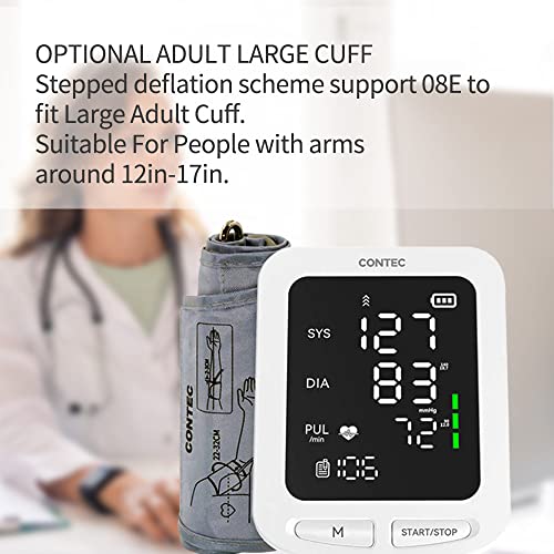Contec08E Blood Pressure Monitor-Adjustable Cuff Kit & Automatic Upper Arm Machine Screen Display,Irregular Heartbeat & Hypertension Detector (Adult Cuff) #TOP3