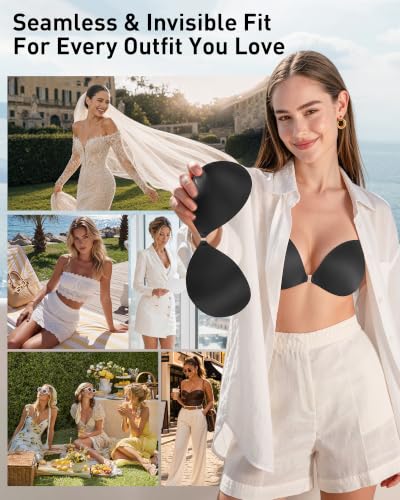 Image of Niidor Adhesive Bra Strapless Ultra Sticky Invisible Push up Silicone Bra Multiple Colors Sizes Reusable for Backless Dress
