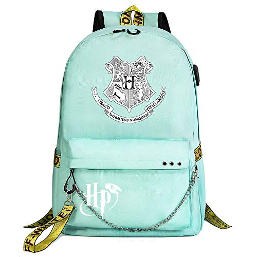 HP lässig Laptop Rucksack Jugendliche Studententasche Unisex Green Rucksack ， mit Kopfhörer Jack Harry Potter Stil-10