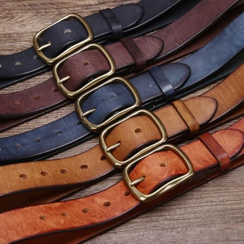 5mm Extra Thick Cowhide Leather Belt 3.8cm Wide Vintage Copper Pin Buckle Raw Edge Men's Gift4
