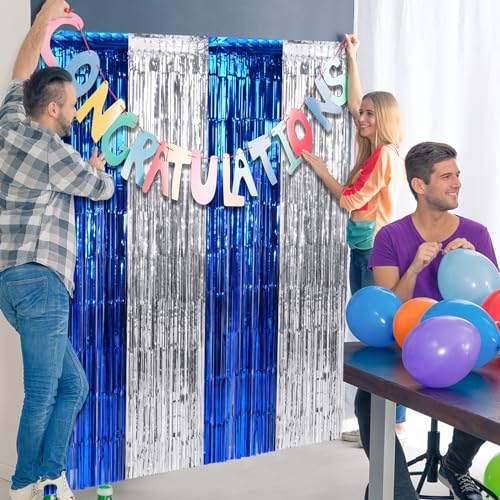 Cortinas Decorativas de Foil Azul y Plata 6 Pack 3.3x6.6 pies miniatura 7