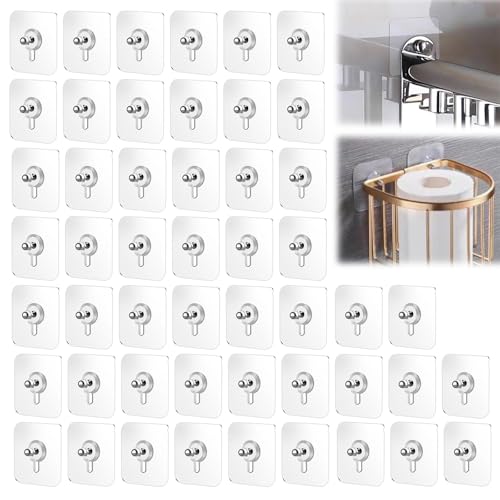 Image of 50Pcs No Nail Adhesive Picture Hangers, Free Stickers No Drill Hooks 22 lbs Load Max for Hanging Pictures Walls