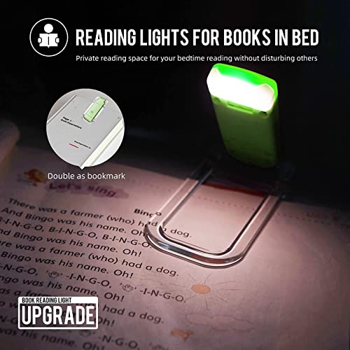 Image of EGWASER Portable USB Rechargeable LED Clip on Book Light for Reading in Bed, 3 Brightness Adjustable Dimmable Bookmark Light for Eye-Protection, Reading Lamp (Green)